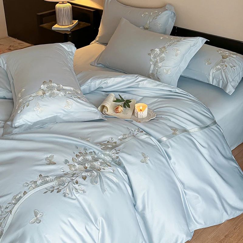

Svetanya Cotton Embroidery Bed Linens Double Ru Queen King Full Size Bedding Set Sheet Blanket Cover Pillowcase