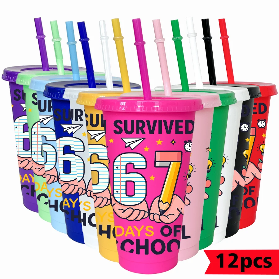 

12Pcs/pack paper airplane 67 pattern 26oz colorful plastic tumbler birthday party drinking utensils homecoming water cup