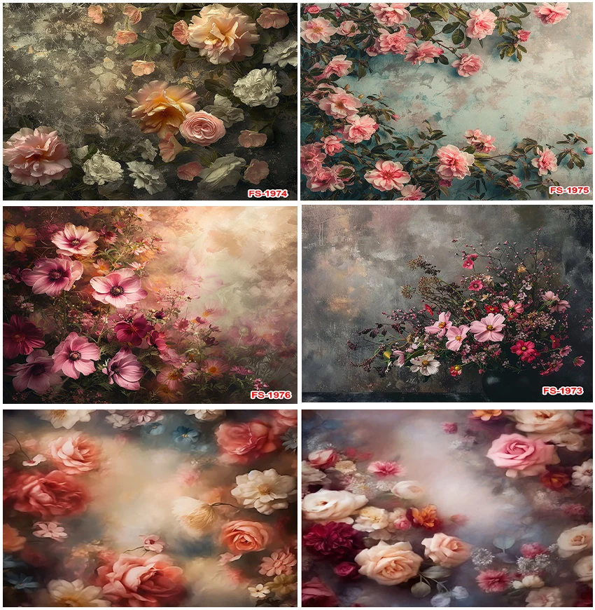 Retro Oil Painting Flowers Backdrops Photographic Maternity Adult Art Portrait Vintage Backgrounds Wall Decoration Props Banner