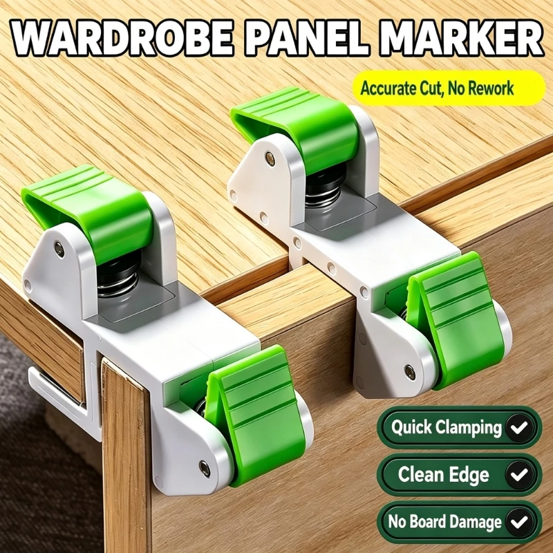 Cabinet Panel Clamp and Marking Aid with Press-to-Clamp Spring Design for Filler Panel Installation and Assembly D2RD