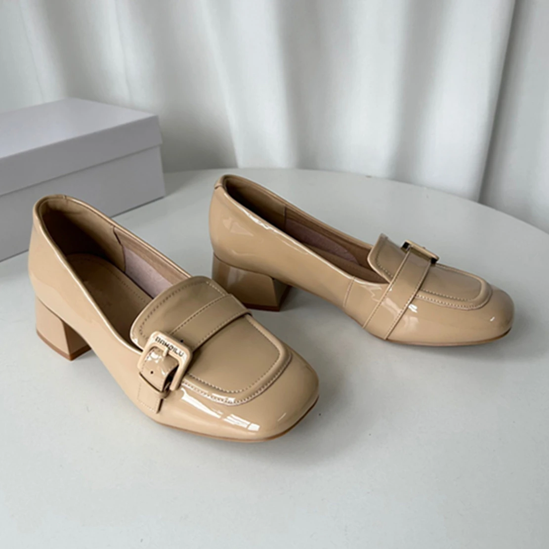 

Withered Casual Commuting Loafers Shoes Women Slip-On Shoes Woman Fashionable Women's High Heels Genuine Leather