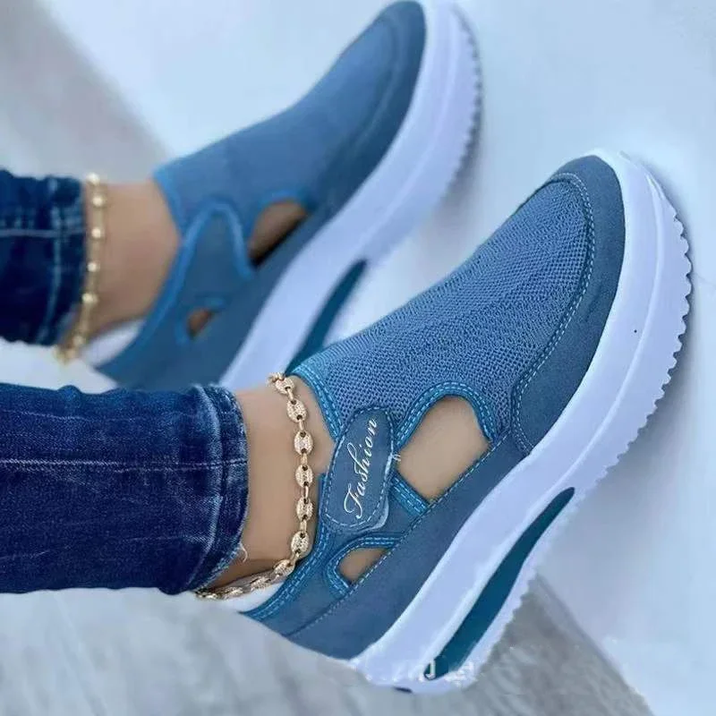 

new Women Fashion Vulcanized Sneakers Platform Solid Color Flats Ladies Shoes Casual Breathable Wedges Ladies Walking Sneakers