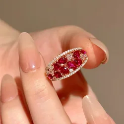 Foydjew New Fashion Exquisite Gold Color Rings Inlaid Red Corundum Red Small Zircon Ring For Women