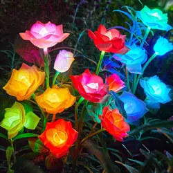 Solar Garden Lights Outdoor Waterproof Decorative Solar Flower Light with 5 Roses 7 Color Changing for Patio Pathway Decoration