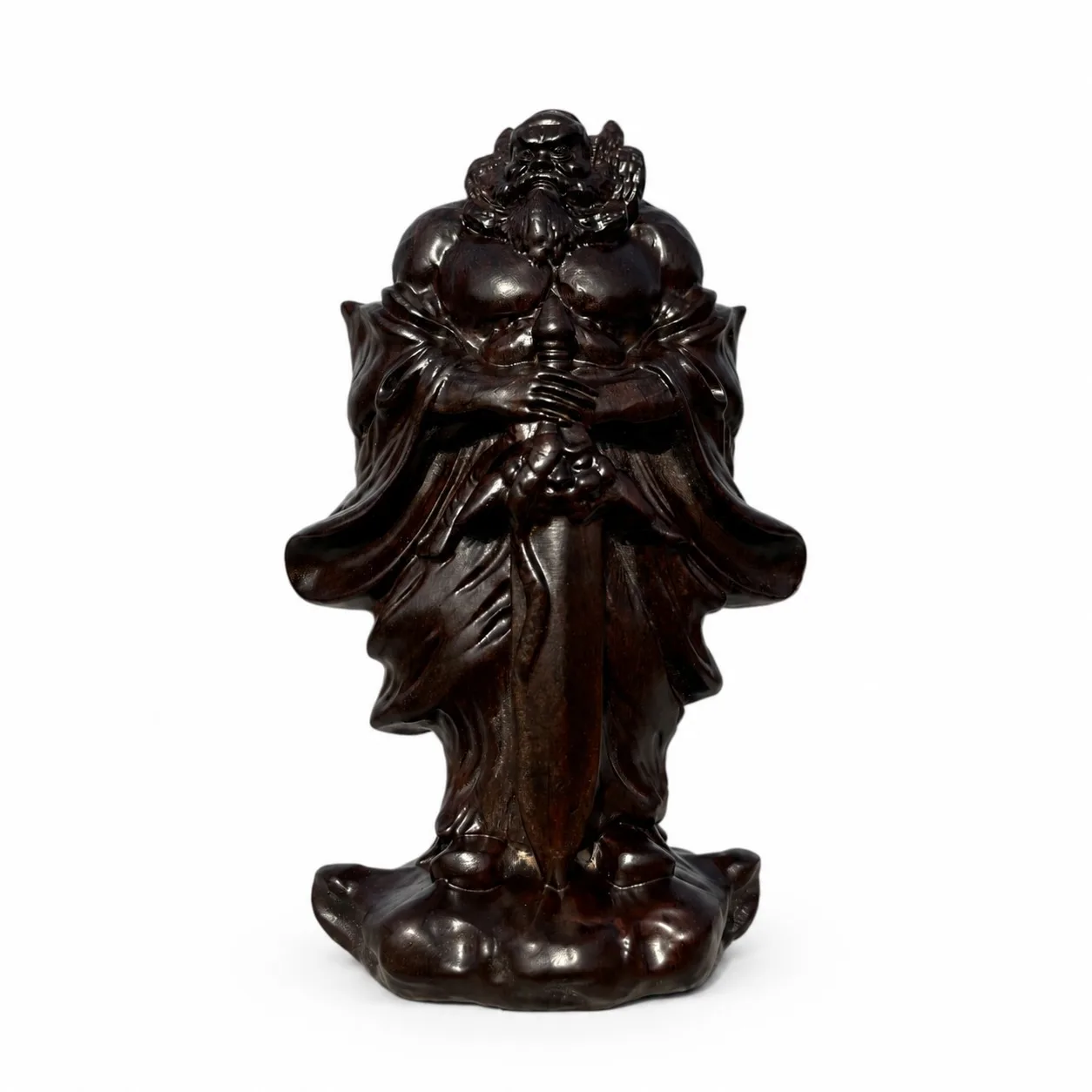 Handcrafted Ebony Wood Zhong Kui Deity Statue for Traditional Chinese Feng Shui Home Living Room Office Desk Decor Gift