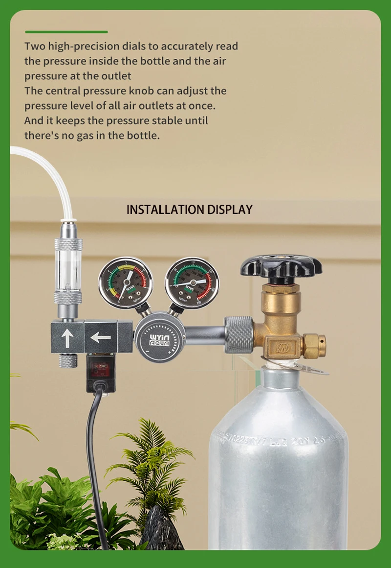 Aquarium DIY Co2 regulator dual stage pressure regulating valve Co2 multi splitter output fish tank Co2 pressure reducing valve