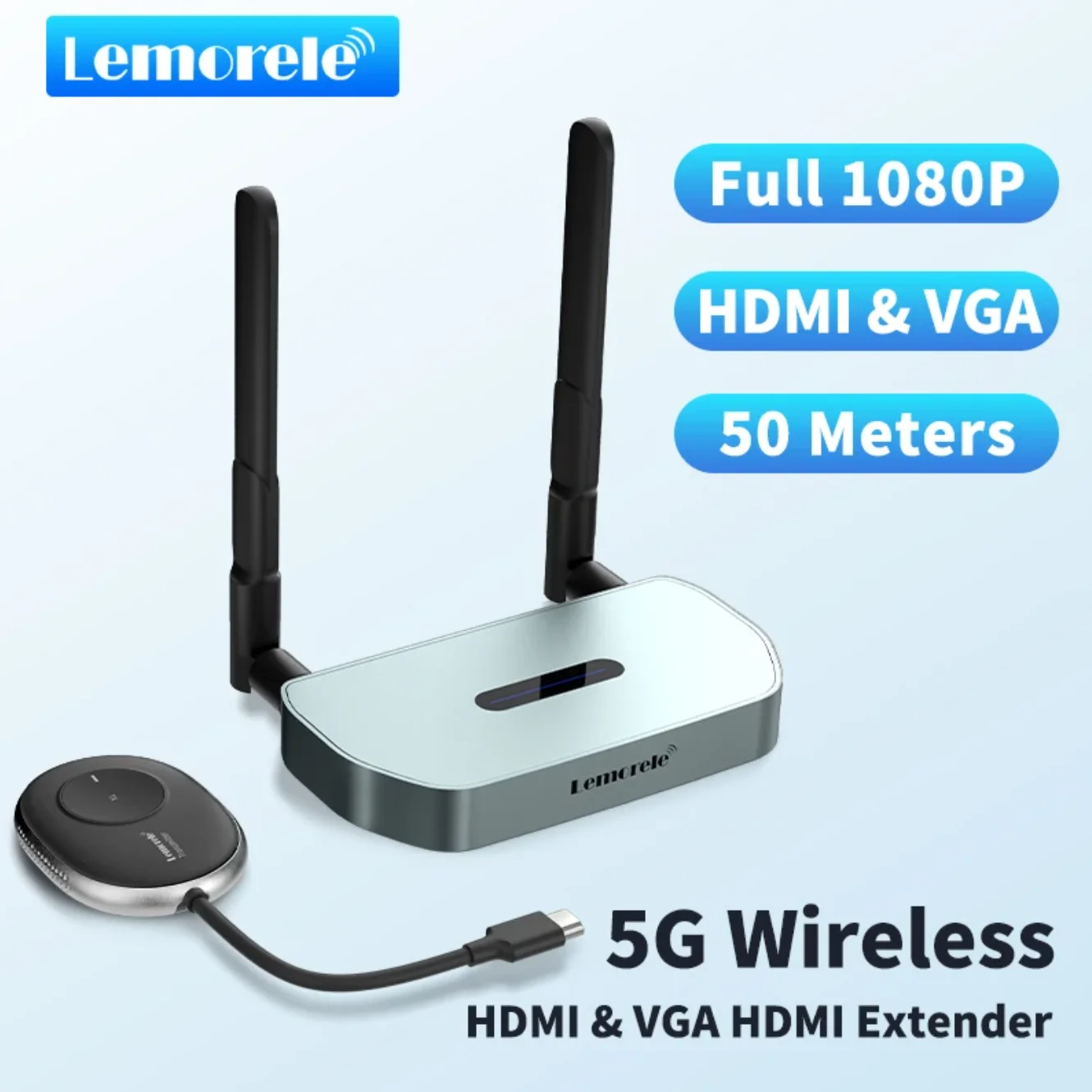 Lemorele 50m Wireless HDMI Transceiver 1080P Video Transmitter & Receiver Extender Display Adapter Dongle Kits for Monitor PC TV
