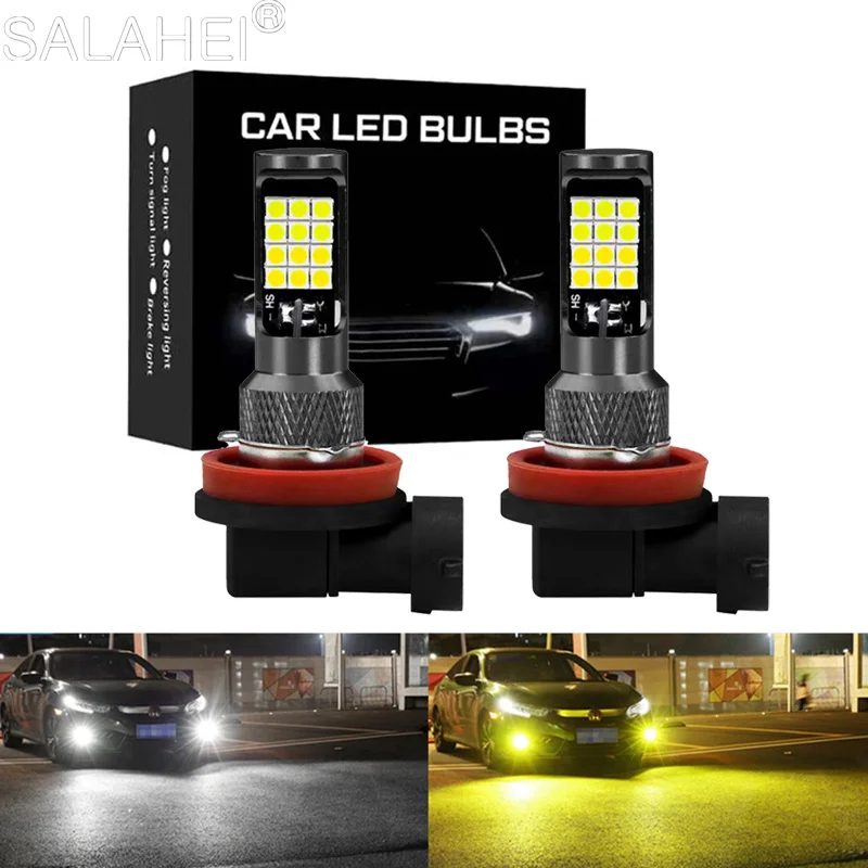 Car LED Dual Colors Fog White Yellow Lamp 2Pcs H11 H8 H7 9006 HB4 881 880 H3 H7 24SMD 3030 Auto Headlight Anti Fog Lighting Bulb