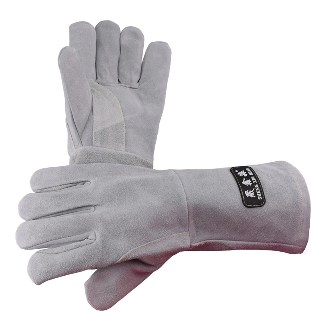 

1 Pair Full Grain Heat Resistant Welding Gloves Anti Slip Wear Resistant Heavy Duty For Oven Microwave Barbecue Camping
