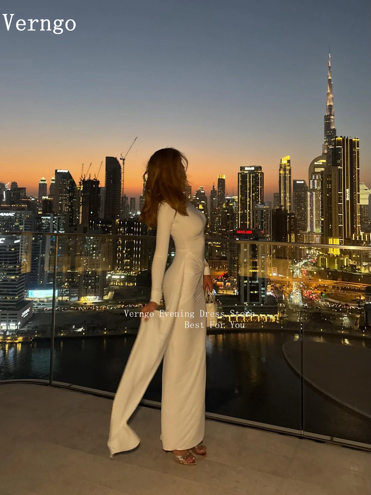 فستان سهرة من الكريب الأصفر من Verngo برقبة دائرية وأكمام طويلة حورية البحر فساتين حفلات عصرية للنساء فساتين حفلات بسيطة مخصصة #2