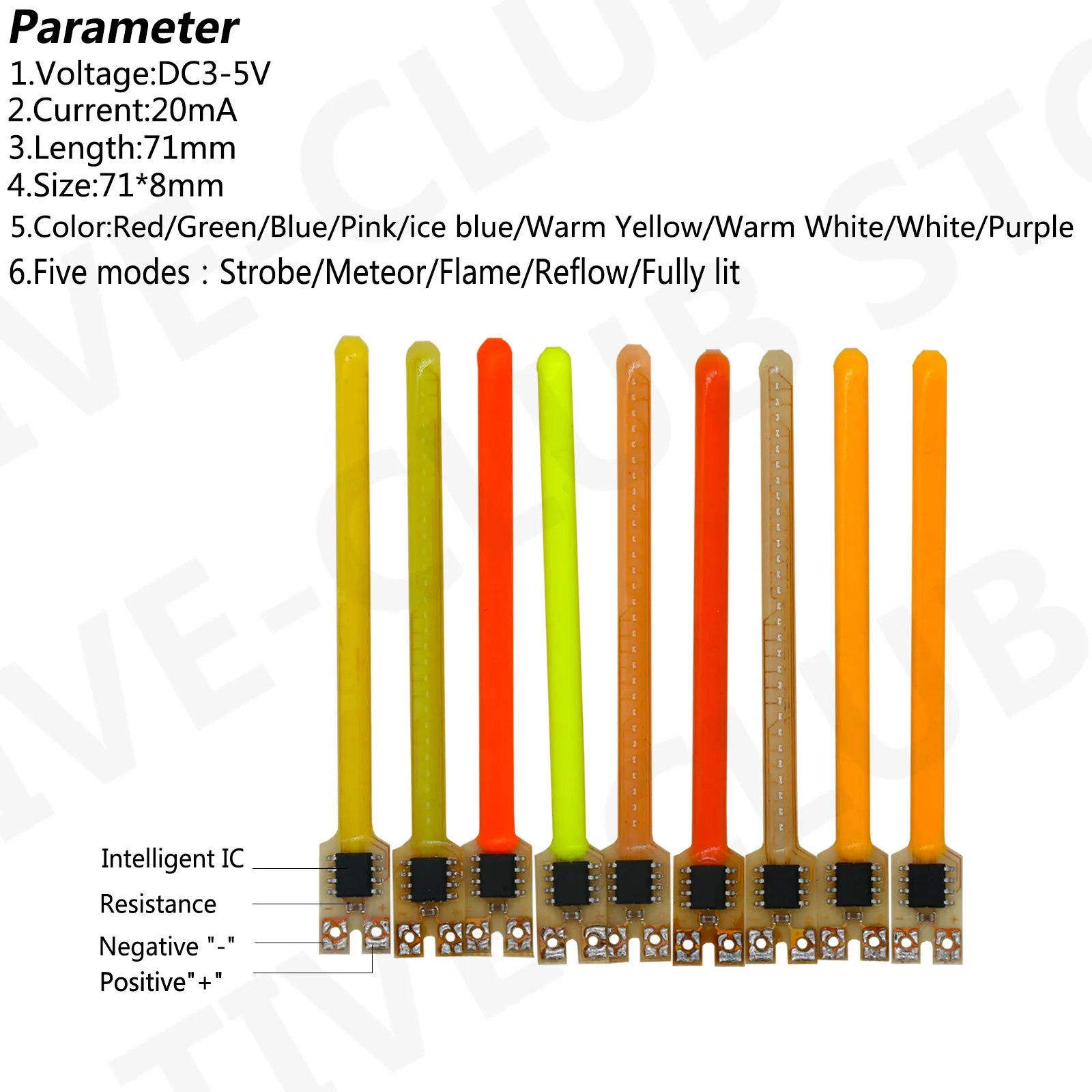 5 Stück COB-Meteorschauer-Lichter, DC3-5V 20mA 5 Modi, mit warmen/blauen/roten/grünen/lila/rosa/weißen Atmosphärenlichtern, DIY-Zubehör – Detail 5