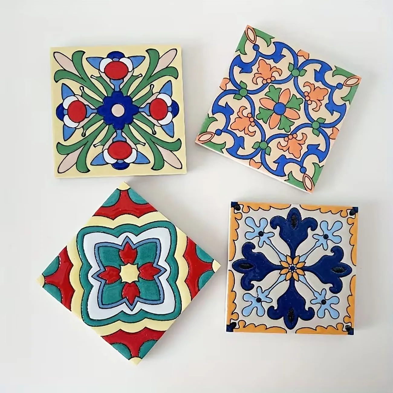 4Pcs Colorful Moroccan Pattern Wood Coaster Set, Heat-Resistant Non-slip Coasters for Table