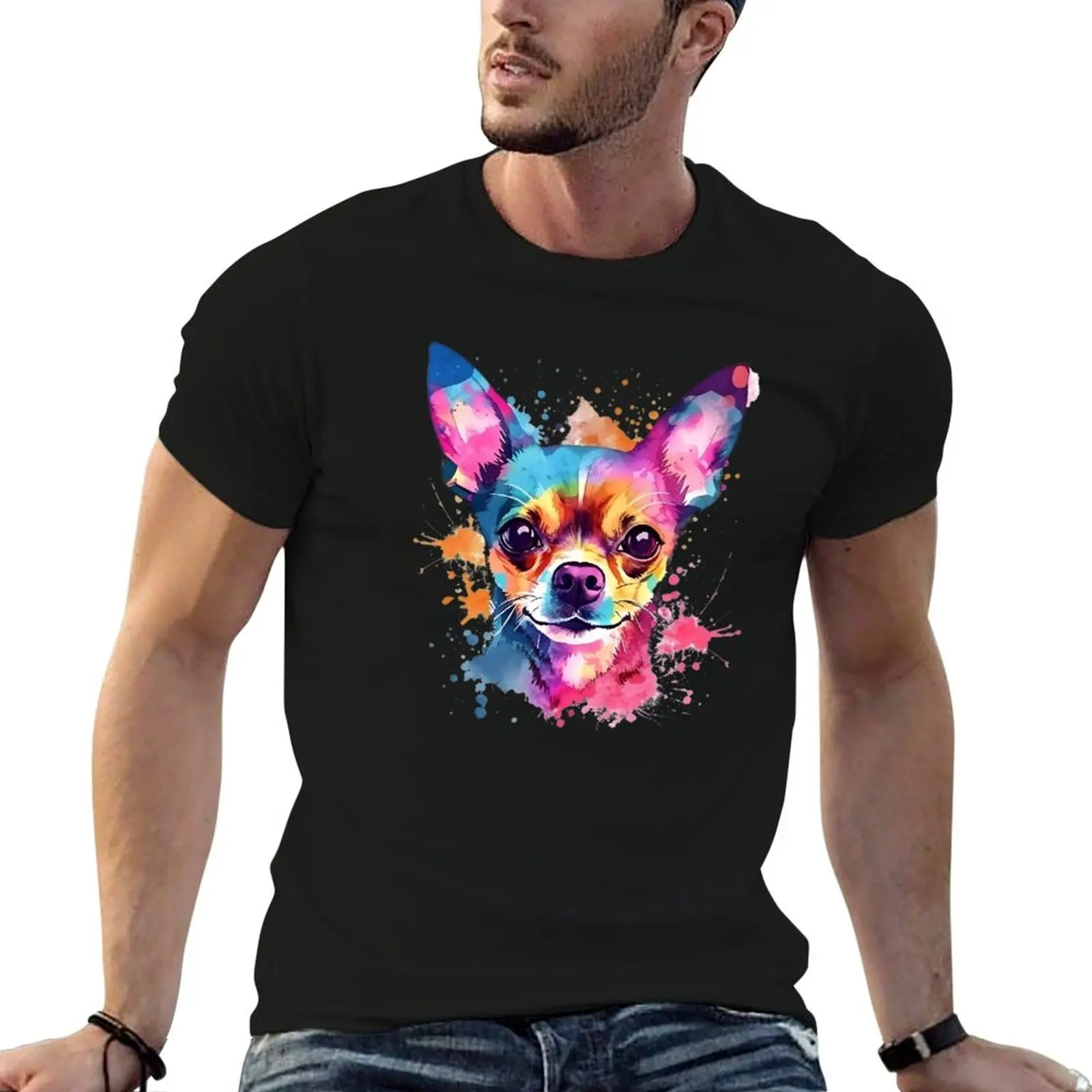 Chihuahua Colorful Watercolor Design #3 T-Shirt vintage clothes quick-drying plain black t shirts men