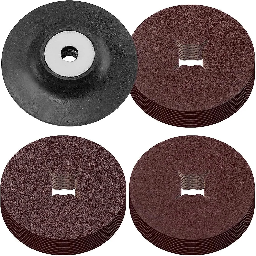 115mm Rubber Backing Pad for Polisher Grinder+30 Fiber Sanding Discs Grinder