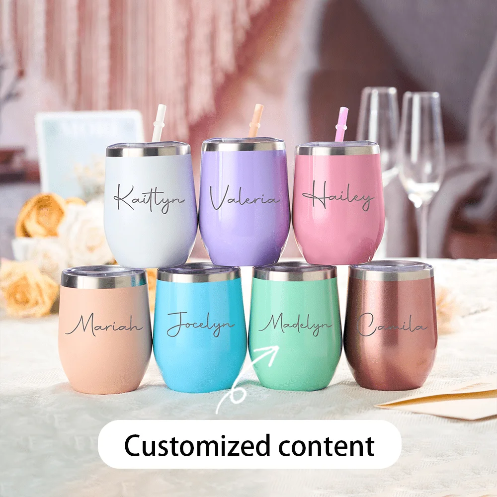 2026 New Custom Wedding Bridesmaid Wine Tumbler 12oz, Personalized Name Egg Cup for Bachelorette Party Favor,Christmas Gift.