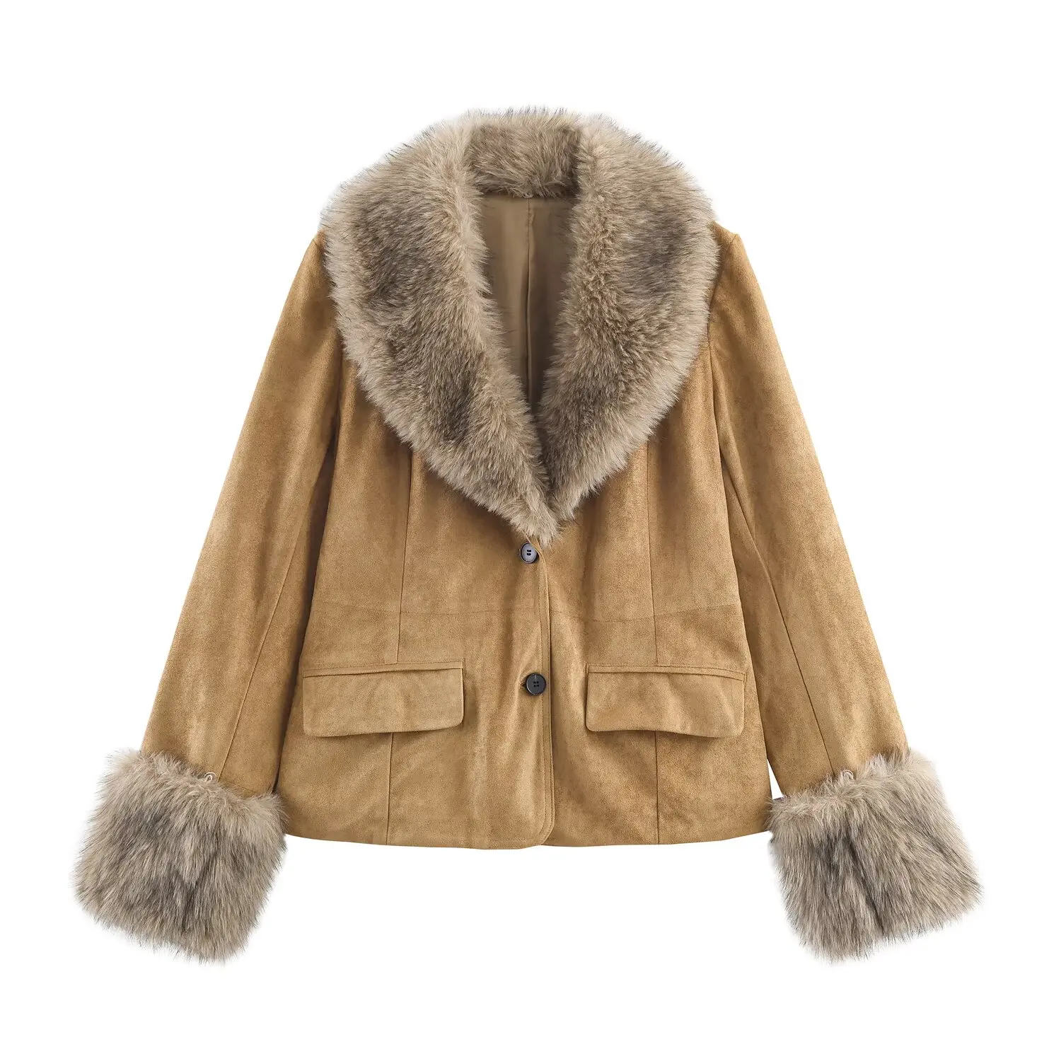 Autumn Winter New Arrival Women's Velvet Leather Faux Fur Effect Suit Jaet ZR Sle 00% Polyester Fiber Ladies Coat