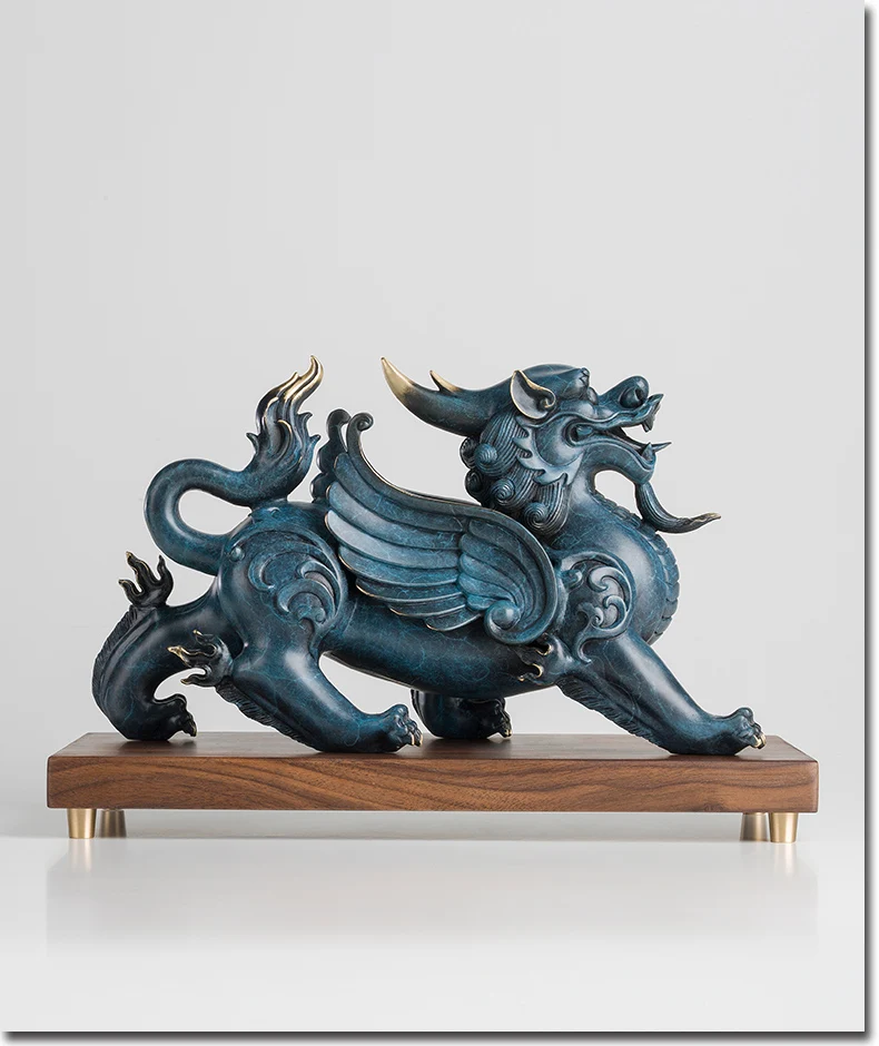Large Global Limited Edition thriving business Good luck MALE Dragon PI XIU color brass Sculpture home office art Ornament