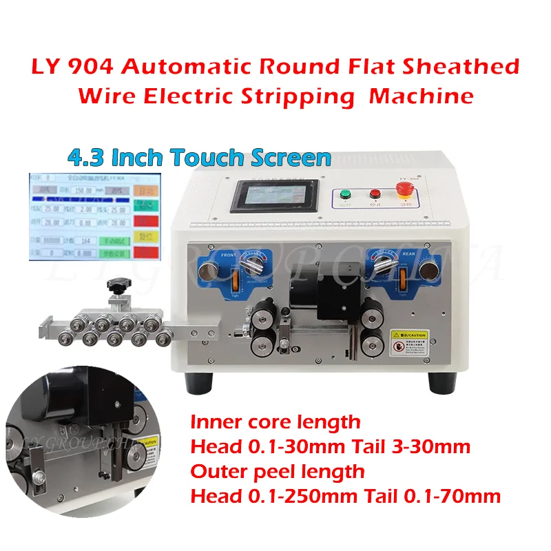 

LY 904 Automatic Round Flat Sheathed Wire Electric Peeling Stripping Cutting Machine 4 Wheels 4.3 Inch Touch Screen Control