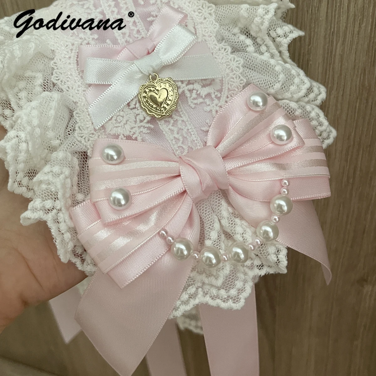 Original Lolita Super Beautiful Pink Lace Bow Headband Handmade Girl Women's Sweet Hairband New Headwear