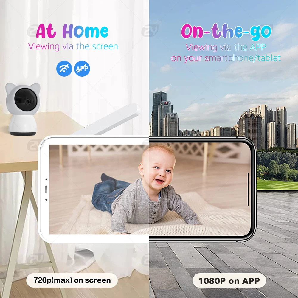 5 Inch WiFi Baby Monitor with Phone App and Monitor Wireless Baby Phone Intercom PTZ Baby Camera Night Vision Monitoring Nanny