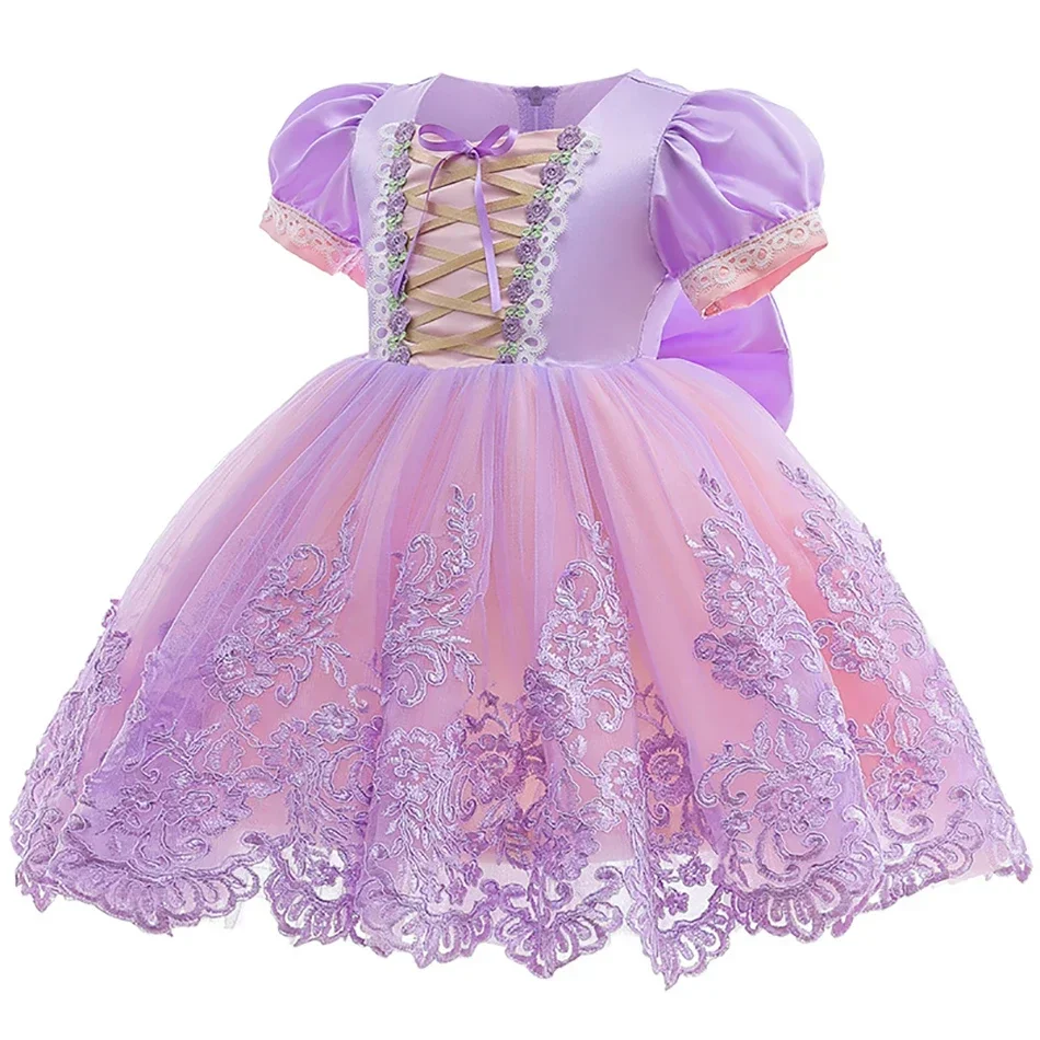 Girls New Fancy Girl Embroidered Flower Rapunzel Princess Party Dress Christmas Baby Girls Sofia Puff Sleeve Infants Ball Gowns