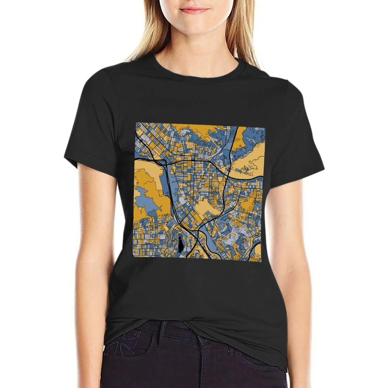

Glendale Map Pattern in Blue & Gold T-Shirt customs design your own blacks summer top Blouse white t-shirts for Women