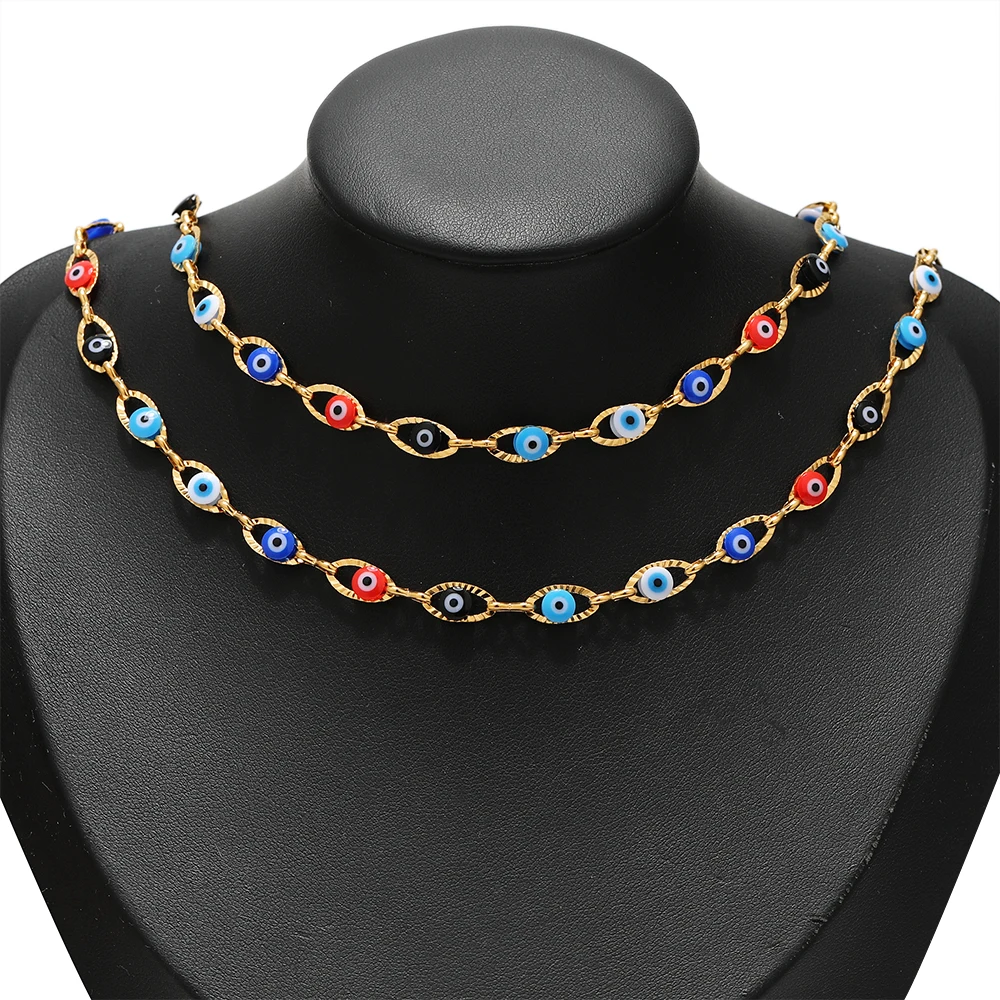 1 metro de aço inoxidável turquia olho charme link chains colorido olho frisado corrente para colar pulseira jóias fazendo componentes