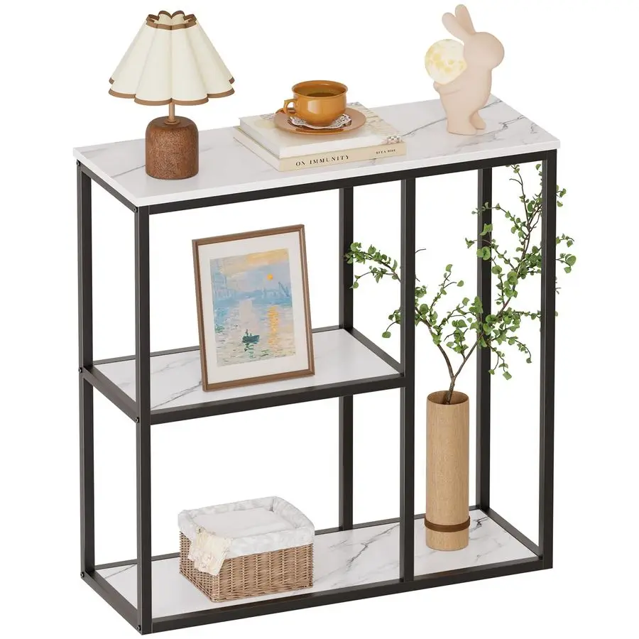 

Console Table, 12 Inch Narrow Entryway Table for Living Room, 31.5 Inch Modern Industrial Sofa Table with 3Tier Storage Shelves