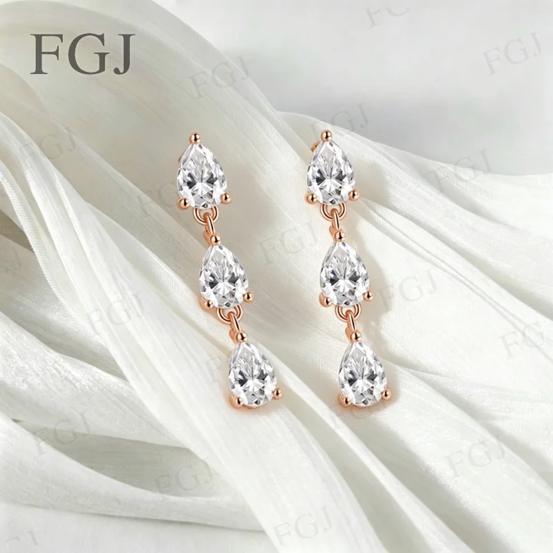 3CT Birnenförmige Moissanit-Ohrhänger für Damen, S925 Silber, 6 Edelsteine, Wassertropfen-Design, Funkelnder Partyschmuck, Jubiläumsgeschenk – Detail 9