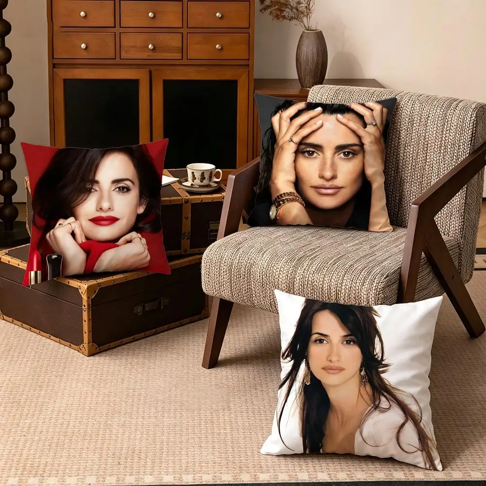Celebrity-Penélope CruzS Cushion Cover Soft Velvet Cushion Cover Set 4Pcs 50x50 45x45 Zipper Pillowcase for Home Decor