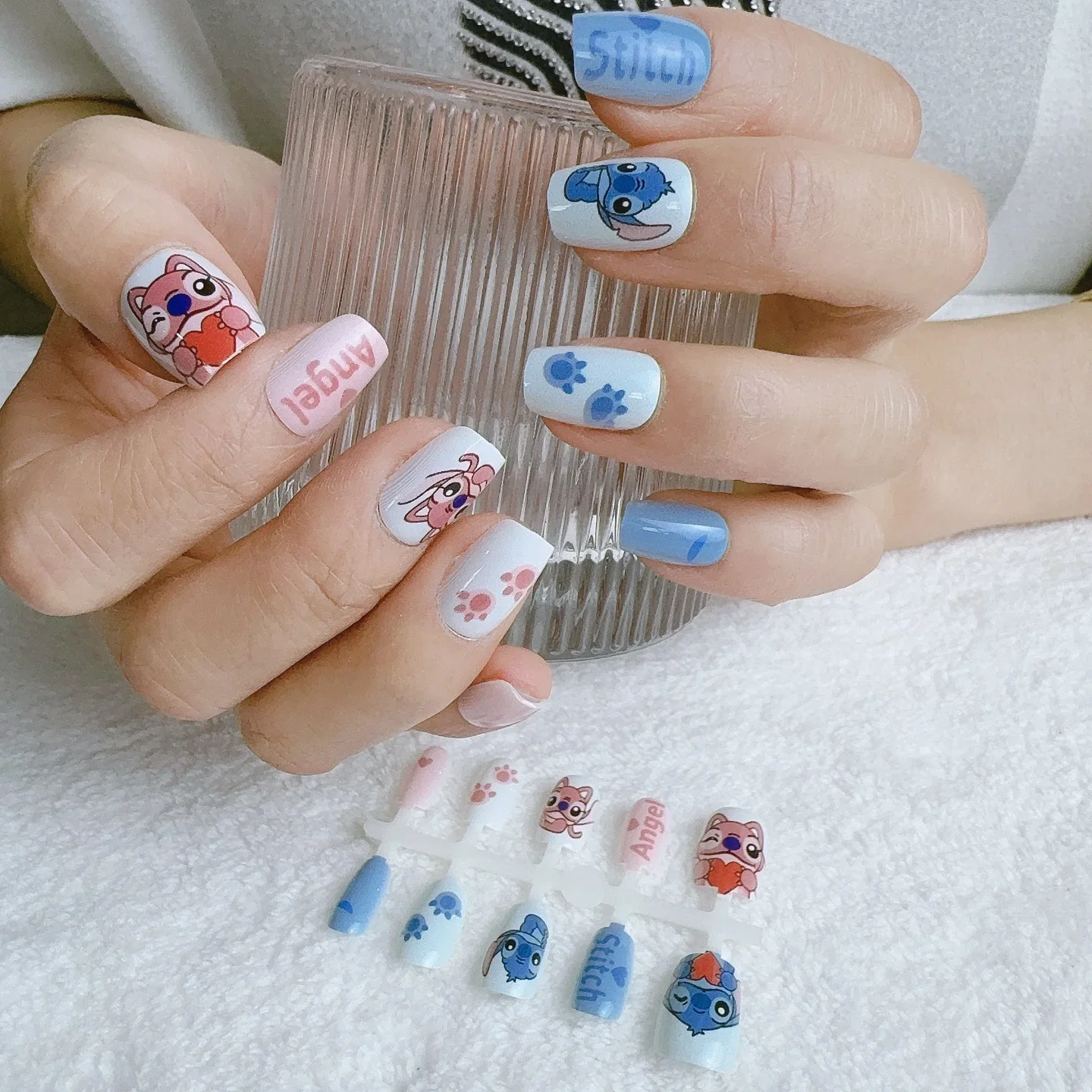 Kawaii Disney Stitch False Nail Cute Cartoon Lilo and Stitch Nail Patch DIY 3D Manicure Sticker Fashion Accessories Girls Gifts