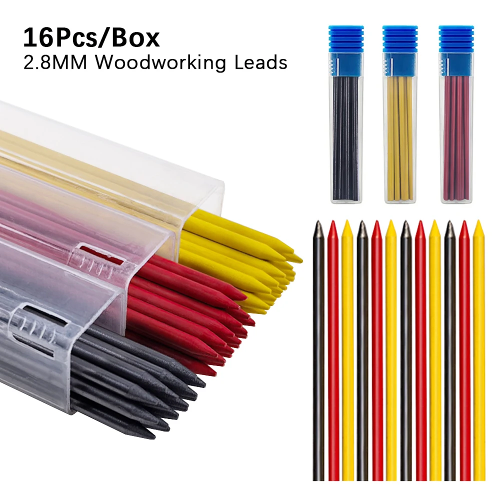 16 teile/schachtel Schwarz Gelb Rot 2,8mm Holzbearbeitung Automatische Bleistift Austauschbare Mine Druckbleistift Kennzeichnung Architektur Zubehör – Detail 1