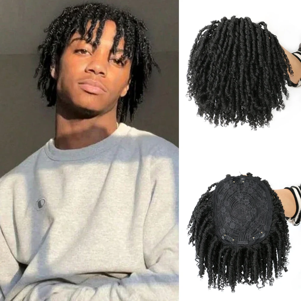 6 Inch Short Curly Dreadlock Hair Toppers for Men Fluffy Braided Hairpieces Clip in Wiglets Hairpiece Synthetic Fuller Hair Toupee for Male