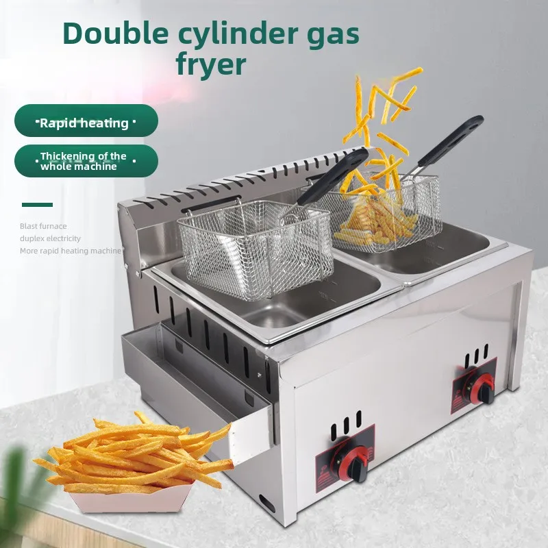 XML72 Commercial Gas Fryer Double Cylinder Double Sieve French Fries Snack Machine Stall Chicken Fryer