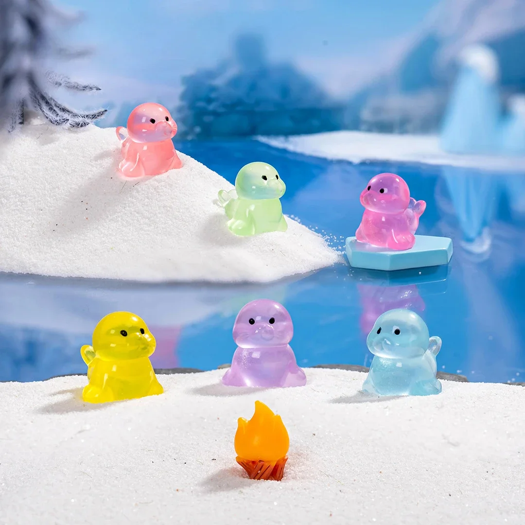 10/20/50pcs Home Resin Mini Cartoon Sea Lion Luminous Animal Micro Landscape Decoration Fairy Garden Decoration Small Ornaments