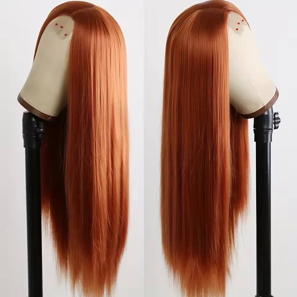 

34 Inch 350# Colored Orange Ginger Straight Wigs 13X4 HD Transparent Lace Frontal Brazilian Human Hair