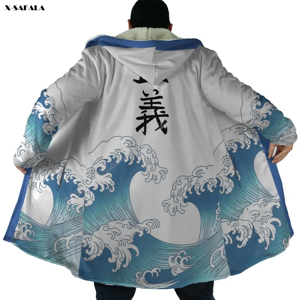 Japanese Art ANIME American Admiral 3D Printed Cloak Thick Winter Warm Hooded Blanket Coat Fleece Men Female