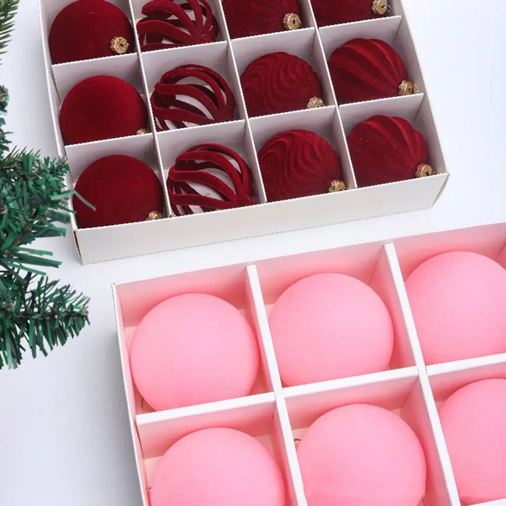 9/12/30 Pcs/set flannel Christmas Ball Set Hollow-out 6/8cm Xmas Tree Hanging Pendant Hanging Red Christmas Decorations