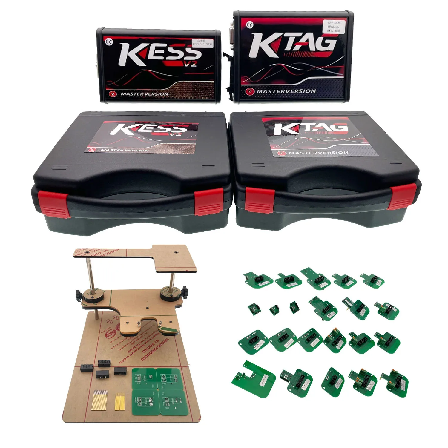 Kess V2 V5.017 Online 2.80 EU Red KTAG 7.020 2.25 OBD2 OBD 2 Car Trucks ECU Chip Tuning Kit Unlimited Repair Kit with Toolbox