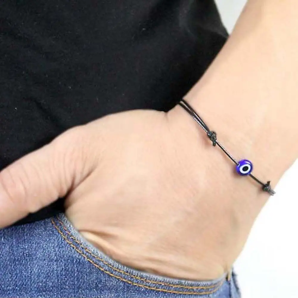 أسود أنثى الموضوع الأزرق عين الشر اليدوية محظوظ السلع هدية للنساء الرجال تميمة أساور أساور مضفر سلسلة حبل مجوهرات