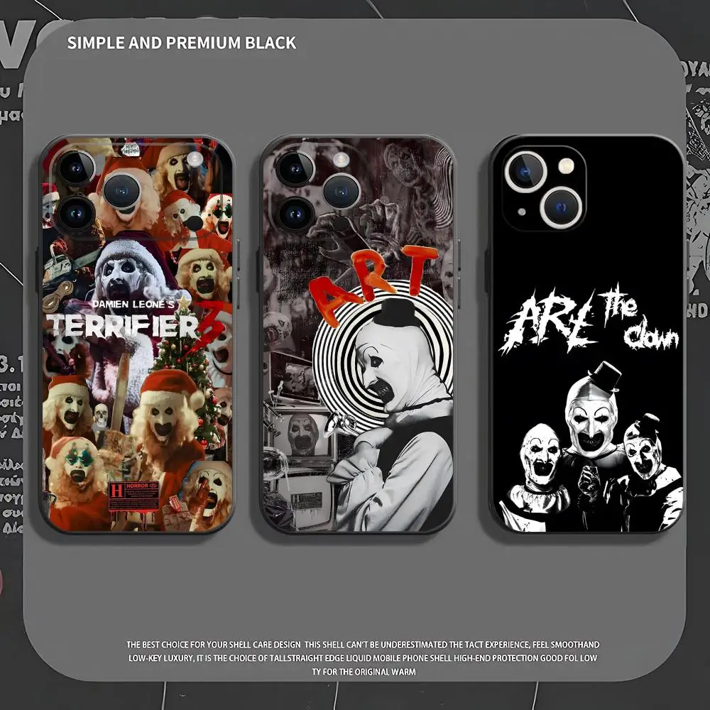 Coque de téléphone FASHION Art the Clown pour iPhone 17 Air 16e 15 14 13 12 11 XS XR Plus Mini Pro Max, Housse souple noire