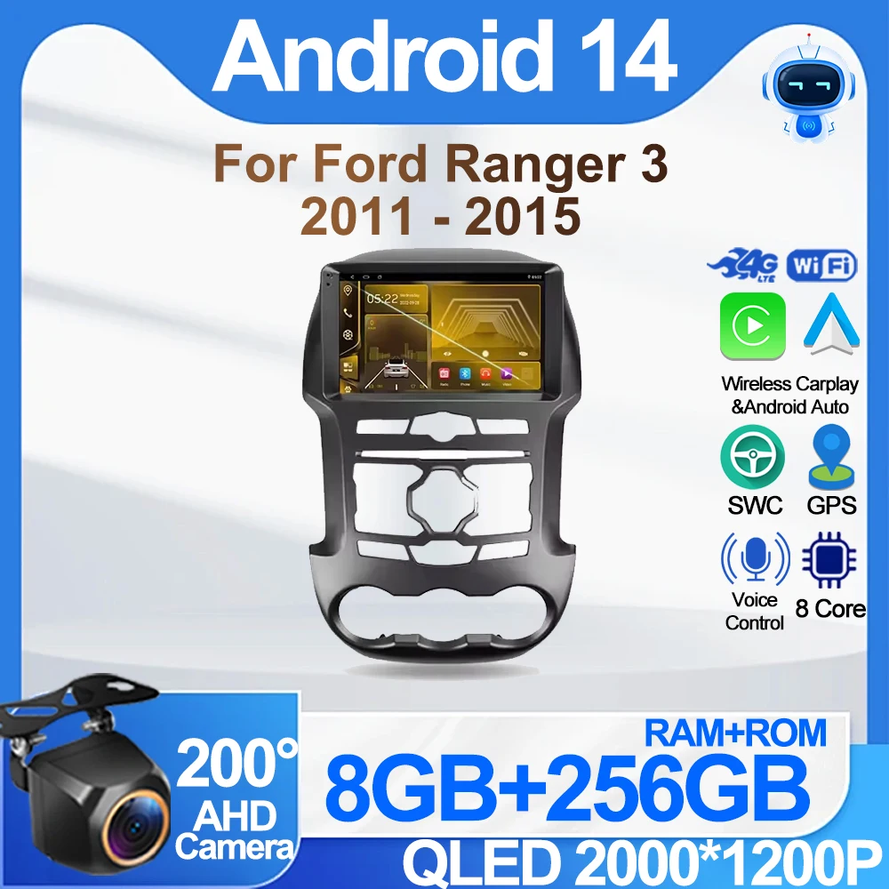 

Автомобильный DVD-плеер для Ford Ranger 3 2011-2015, мультимедийный плеер без 2din, DVD, GPS-навигация, зеркальная связь, Bluetooth, 8-ядерная задняя камера DSP