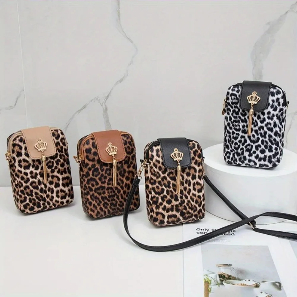 New Leopard Print Phone Shoulder Bag Mini Casual Women Crossbody Bag with Pendant Niche Design Female Messenger Bag