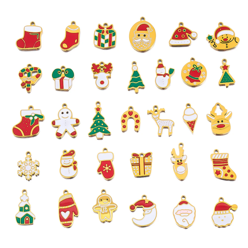 1Pc Stainless Steel Christmas Ornaments Snowflake Santa Hat Reindeer Socks Snowman Boots Pendant Charms for DIY Jewelry Making