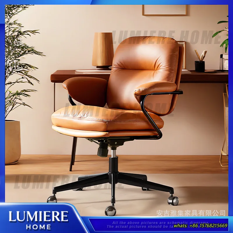 Comfortable Office Chair for Long Sitting Ergonomic Leather Computer Chair Home Study Desk Chair Swivel Task
