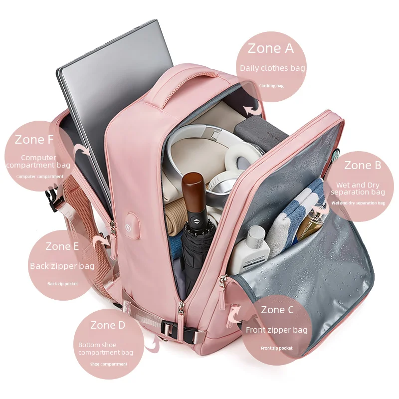 여성 노트북 배낭 15.6 인치 십대 소녀 USB 충전 학교 배낭 독립 신발 가방 여행 배낭 야외 배낭