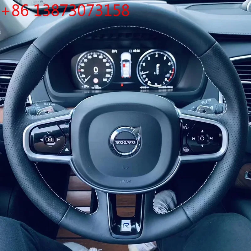 Hand Stitched Non-slip Car Steering Wheel Cover for Volvo XC60 S60 V60 XC90 S90 Custom Genuine Leather Car Interior
