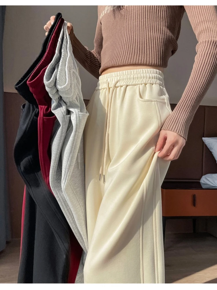 

Narrow version wide leg pants autumn and winter women's high waisted high-end drawstring casual curved knife pants