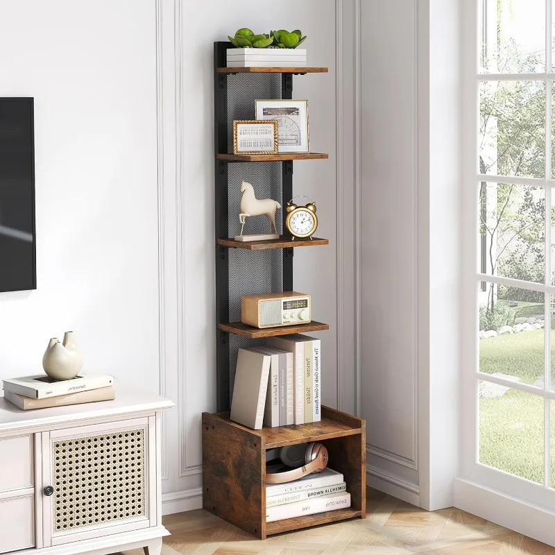 

6-Tier Display Shelf, Spine Bookshelf with Drawer, Bookcase, Storage Rack Shelving Unit