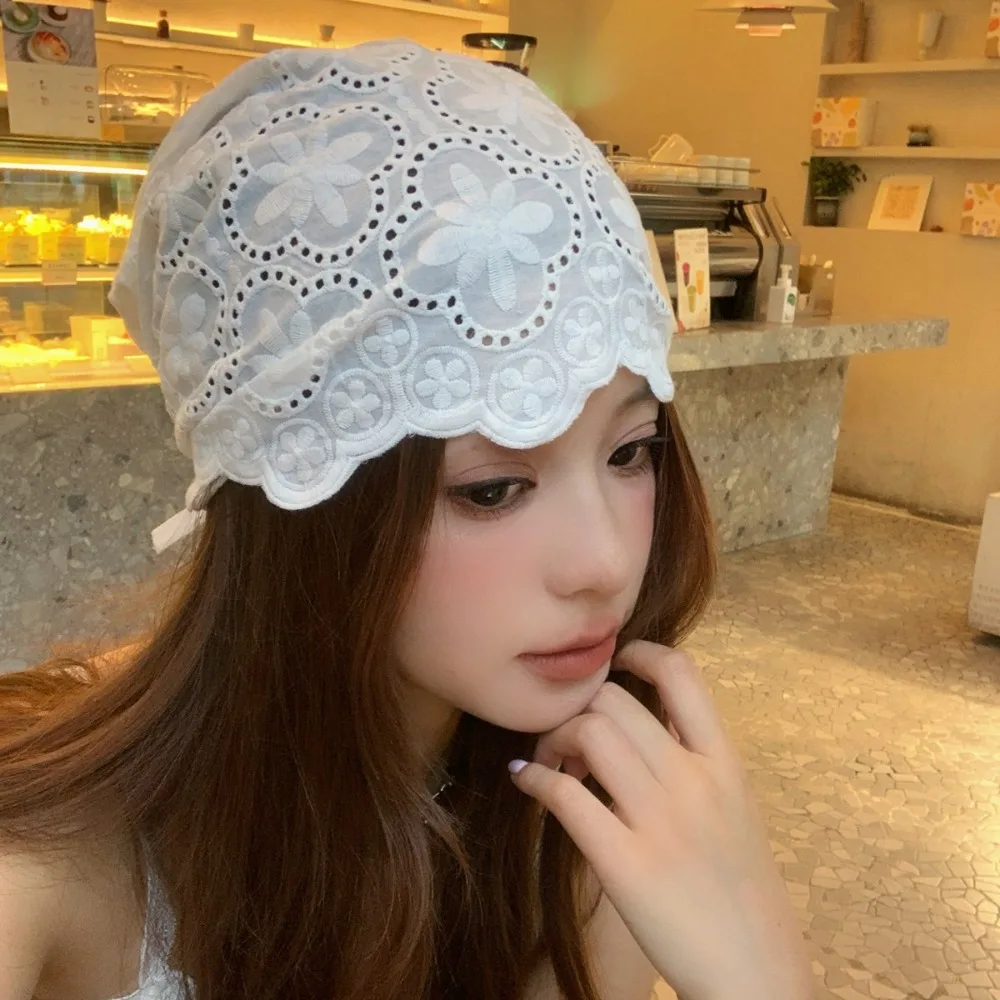

Casual Hollow Out Embroidered Lace Hat Y2k Breathable Beanies Hat Thin Korean Style Skullcap Outdoor